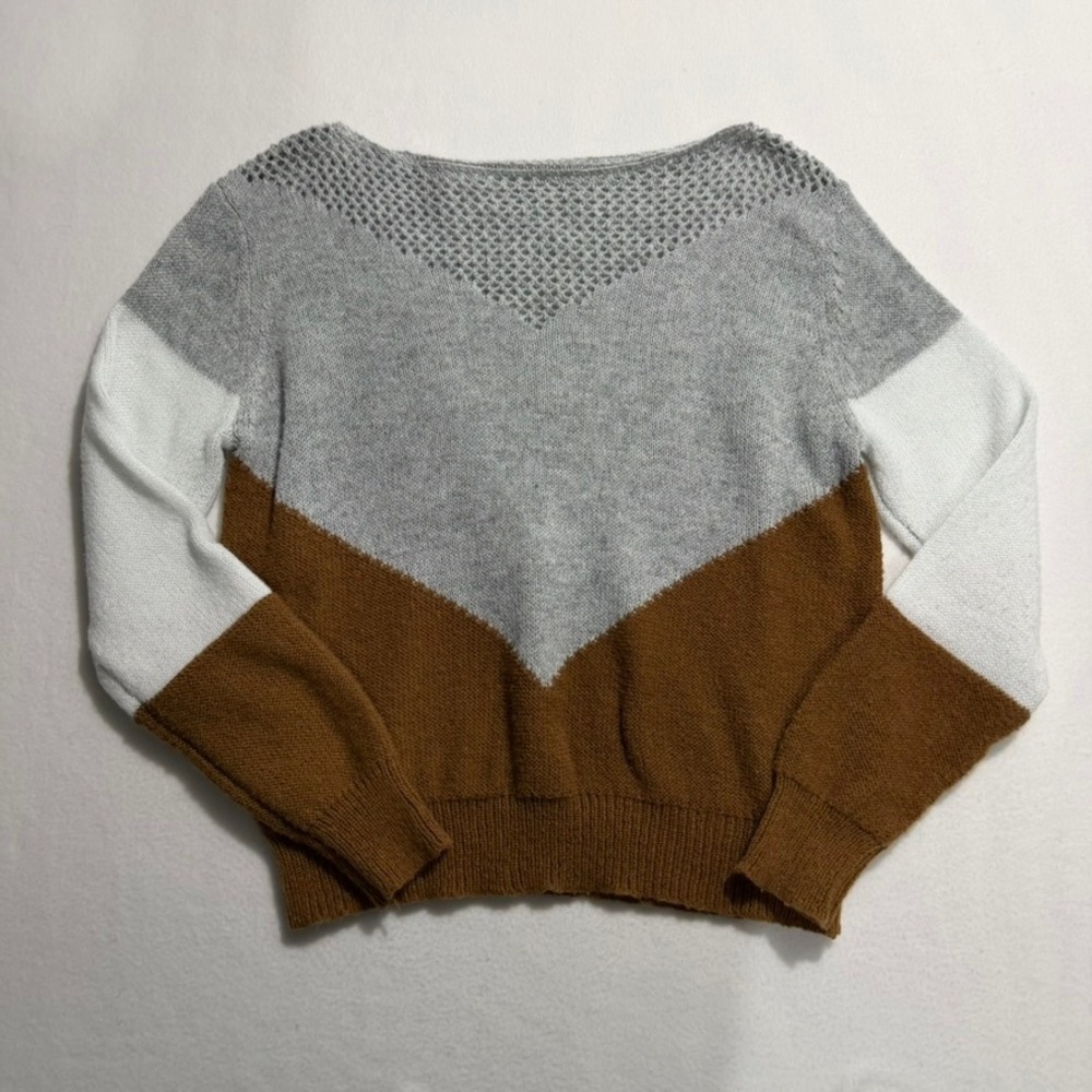 Emery‎ Rose Color Block Eyelet Sweater Brown Grey Women's Medium
